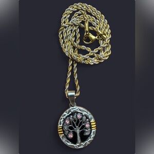 Sterling Tree of Life Pendant Necklace with Pink Accents